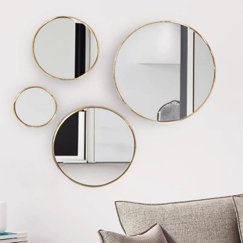 Modern Round Gold Wall Mirror Set – Luxury Metal Frame Decorative Mirrors for Living Room & Bedroom