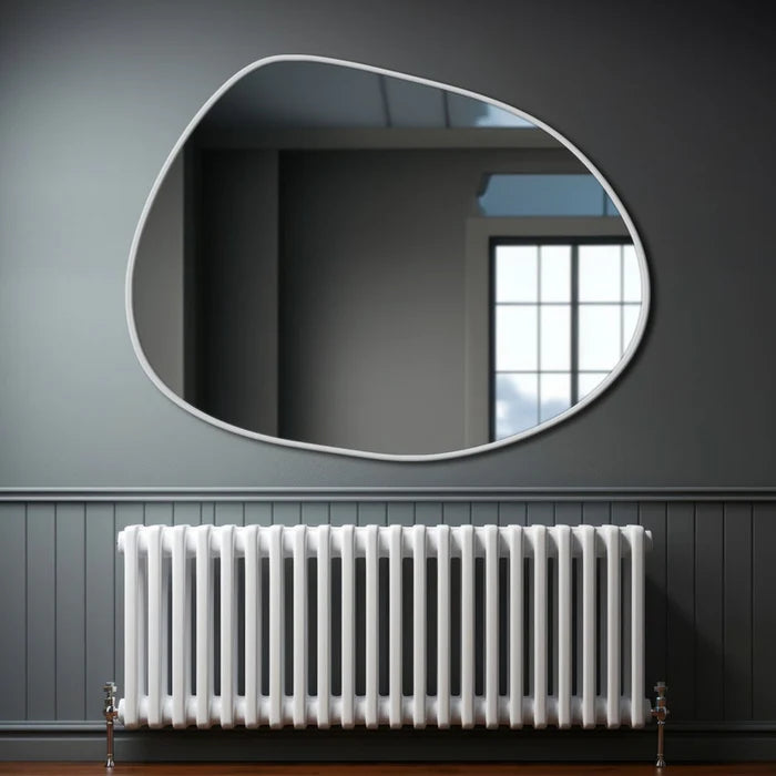 Modern Irregular Wall Mirror with White Frame – Asymmetrical Decorative Mirror for Living Room & Bedroom