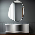 Modern Irregular Wall Mirror with White Frame – Asymmetrical Decorative Mirror for Living Room & Bedroom