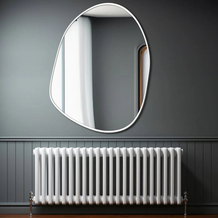 Modern Irregular Wall Mirror with White Frame – Asymmetrical Decorative Mirror for Living Room & Bedroom