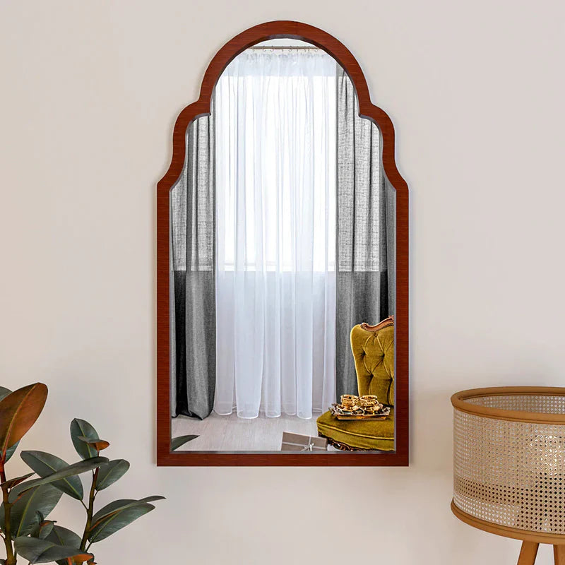 Premium European Window Style Wooden Wall Mirror – Designer Arch Mirror for Living Room & Bedroom