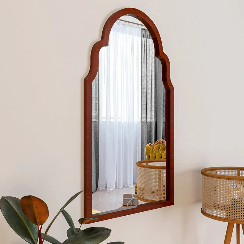 Premium European Window Style Wooden Wall Mirror – Designer Arch Mirror for Living Room & Bedroom